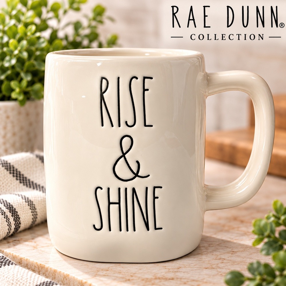 Rae Dunn Rise & Shine Coffee Mug Artisan Collection by Magenta Ivory Ceramic